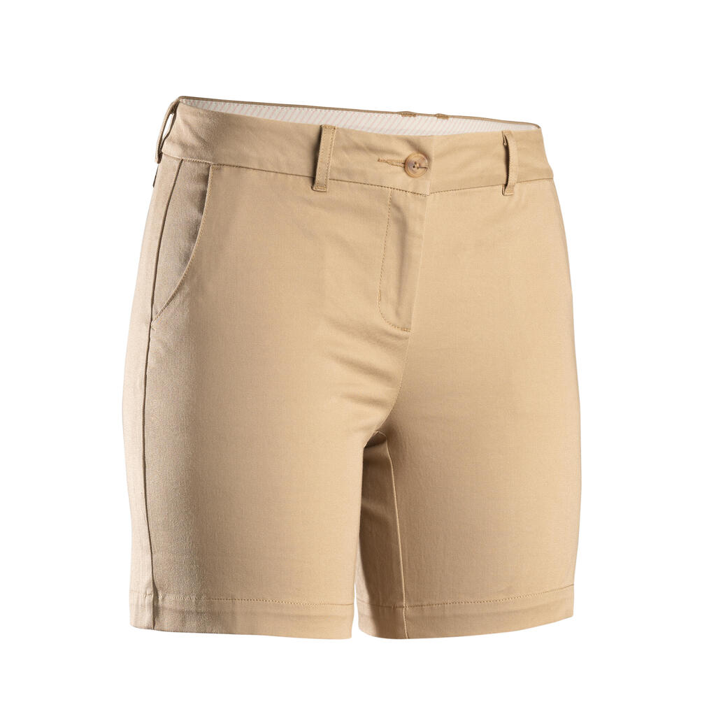 Women's golf cotton chino shorts - MW500 beige