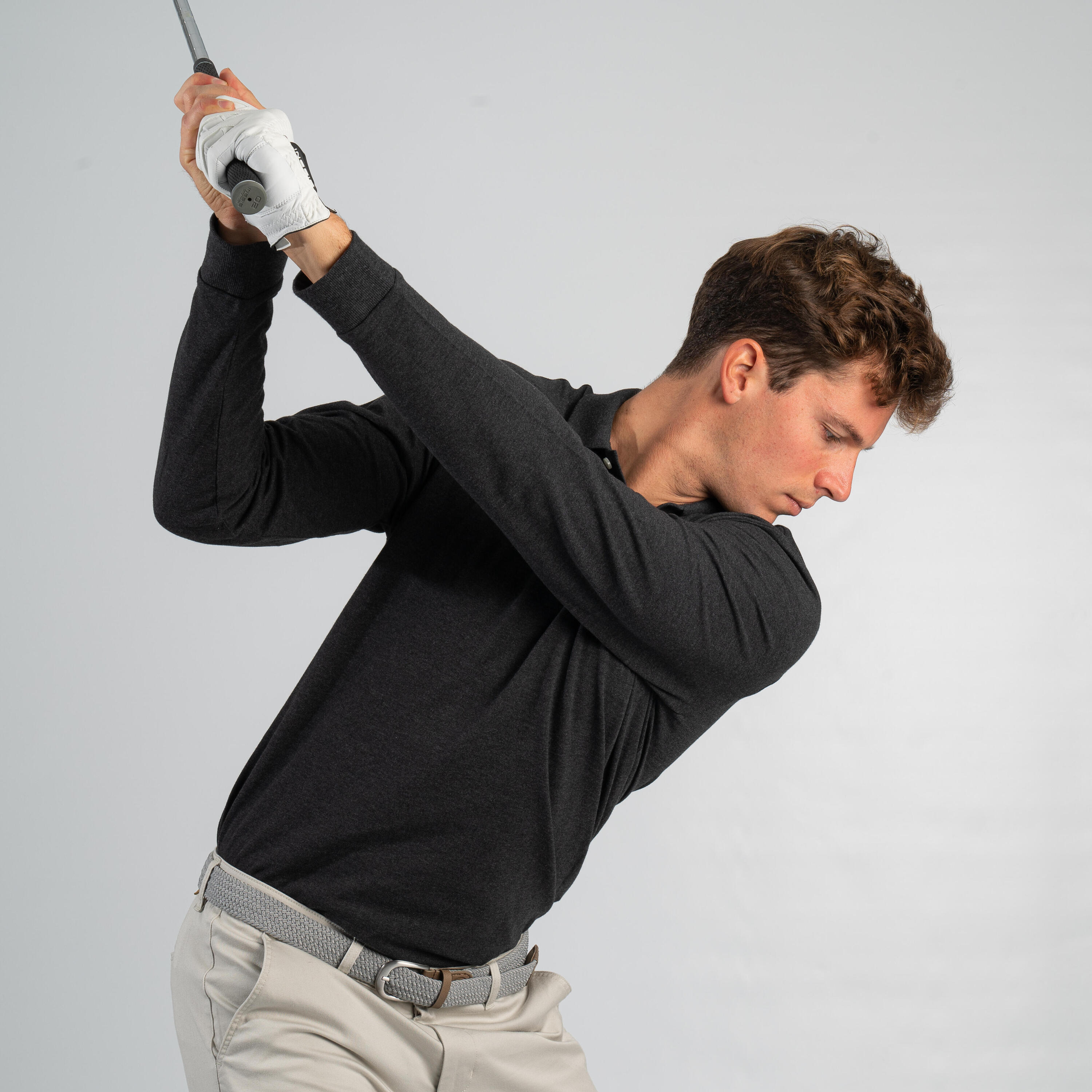 Men's golf long-sleeved polo shirt - mw500 dark grey 4/7