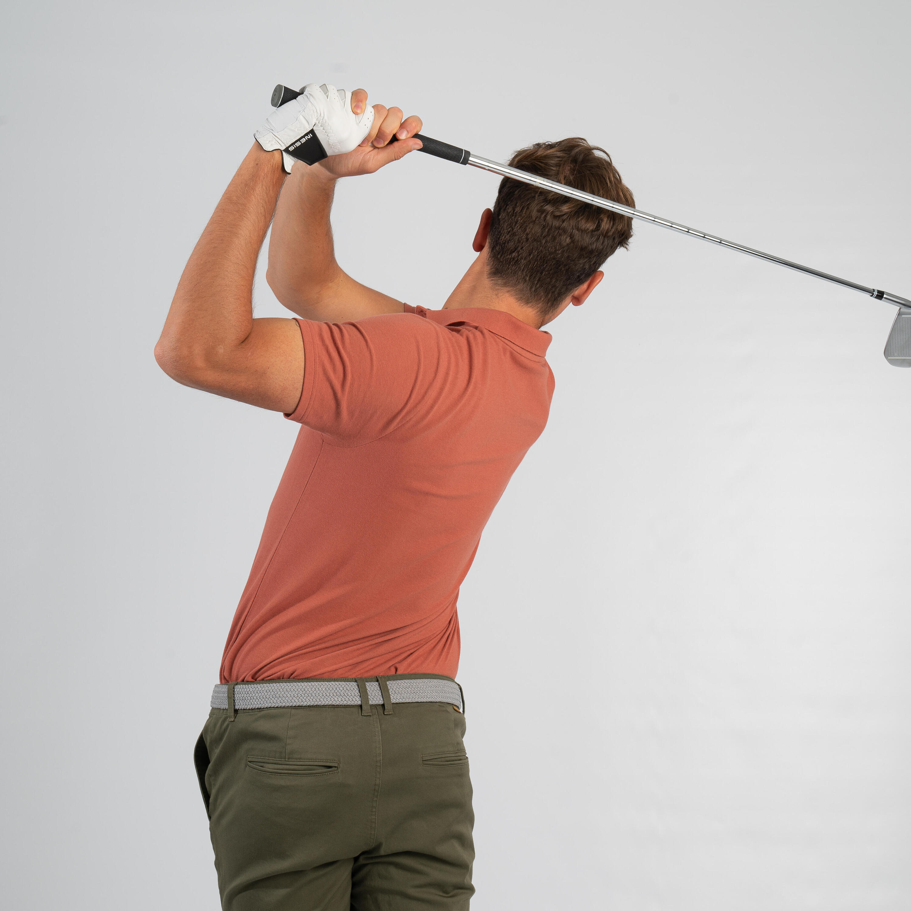 Men's golf short-sleeved polo shirt MW500 terracotta 21/24