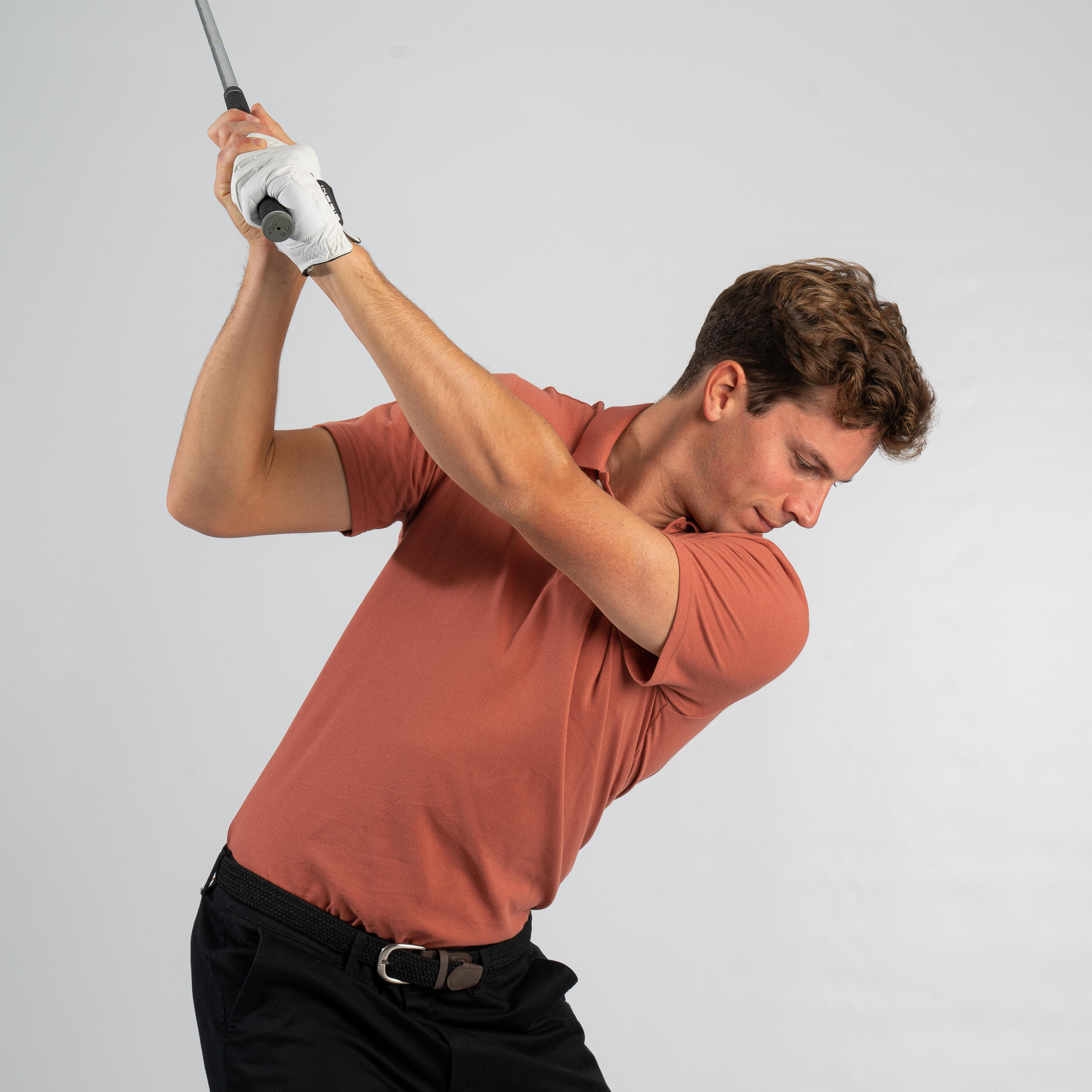 Men's golf short-sleeved polo shirt MW500 terracotta 19/24