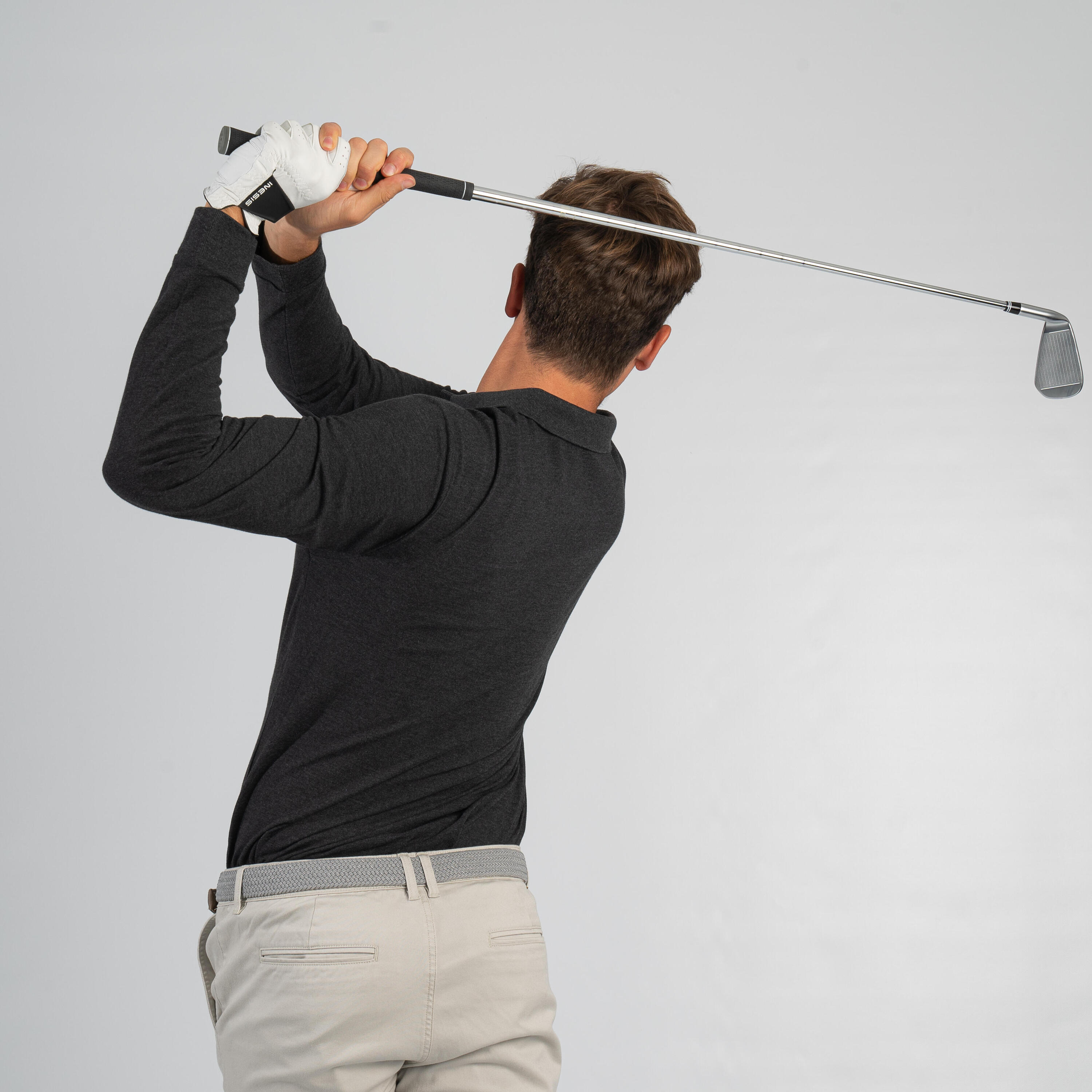 Men's golf long-sleeved polo shirt - mw500 dark grey 5/7