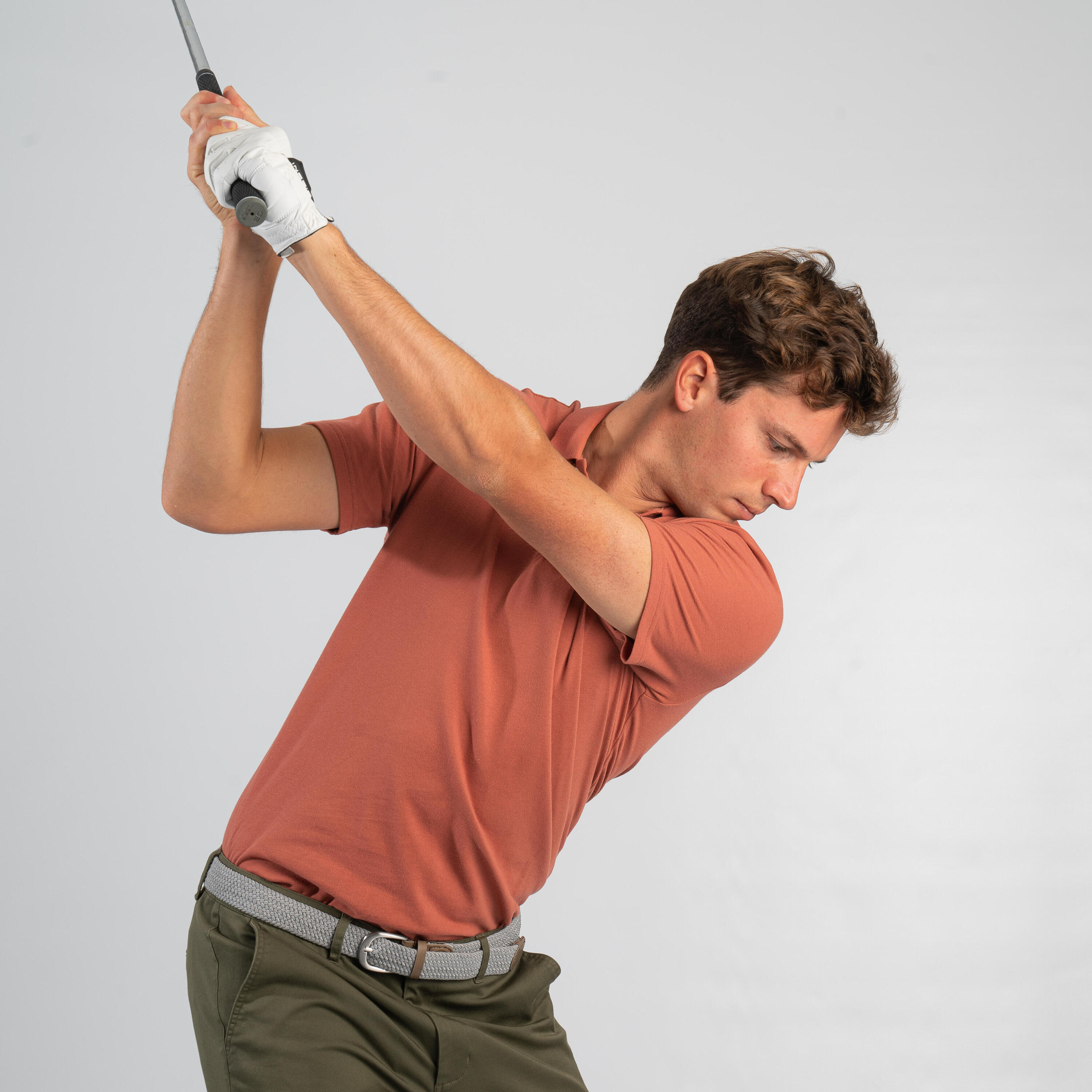 Men's golf short-sleeved polo shirt MW500 terracotta 16/24