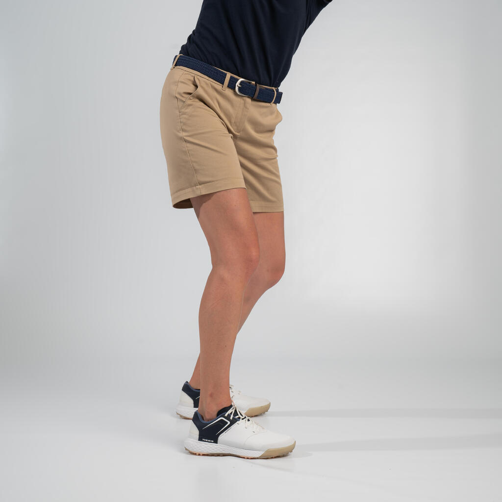 Women's golf cotton chino shorts - MW500 beige