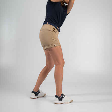 Women's golf cotton chino shorts - MW500 beige