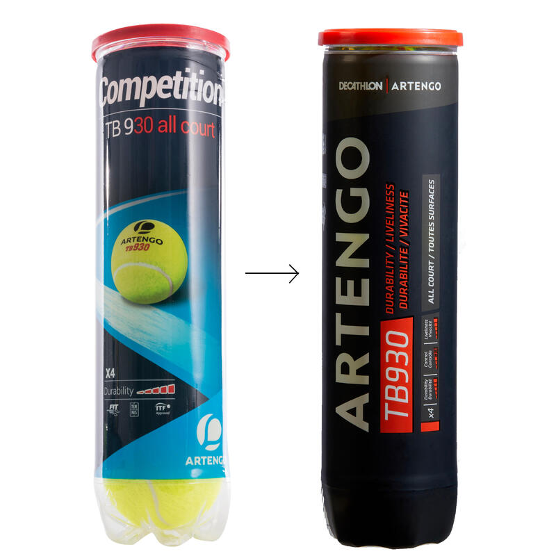 Pelota de tenis Artengo TB930 x4 velocidad