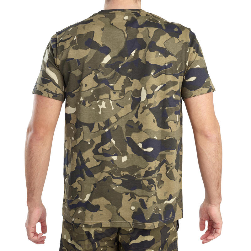 Camiseta Manga Corta Hombre Caza Solognac 100 Camuflaje Militar Verde Marrón