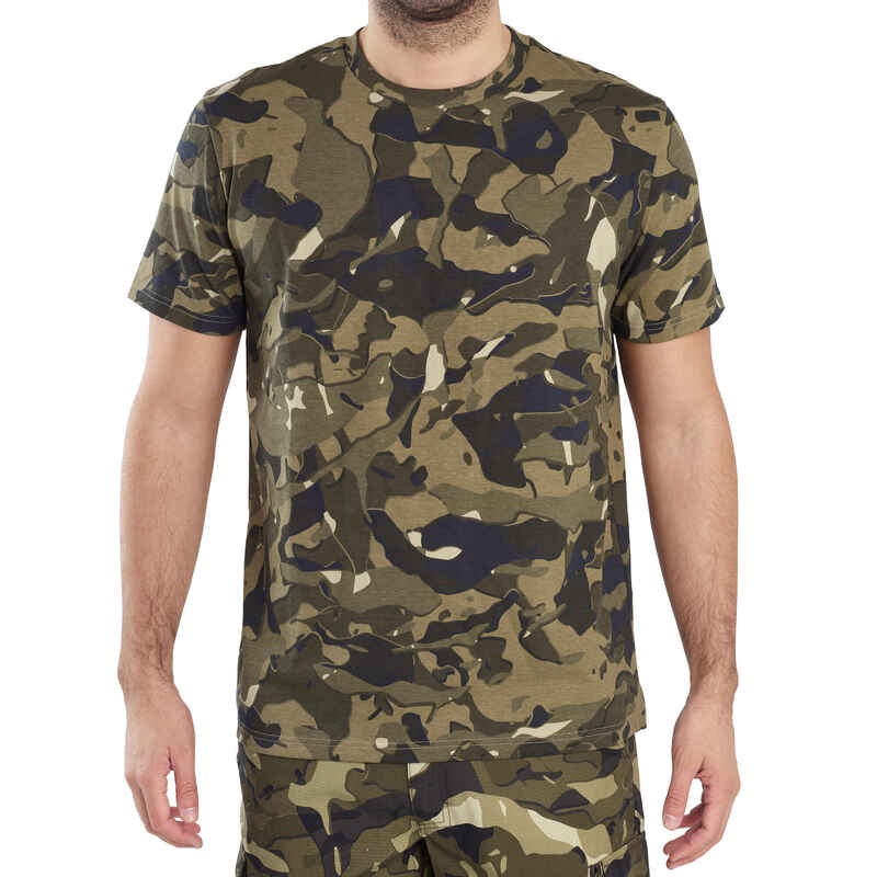 Camiseta Manga Corta Hombre Caza Solognac 100 Camuflaje Militar Verde Marrón