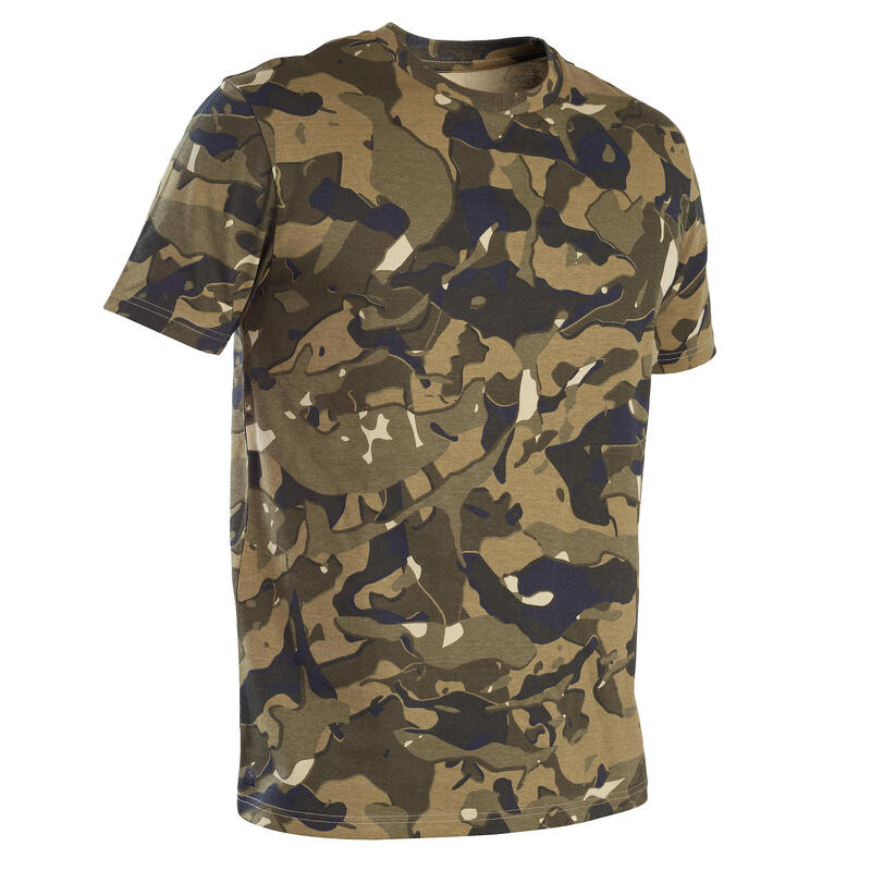 Camiseta Manga Corta Hombre Caza Solognac 100 Camuflaje Militar Verde Marrón