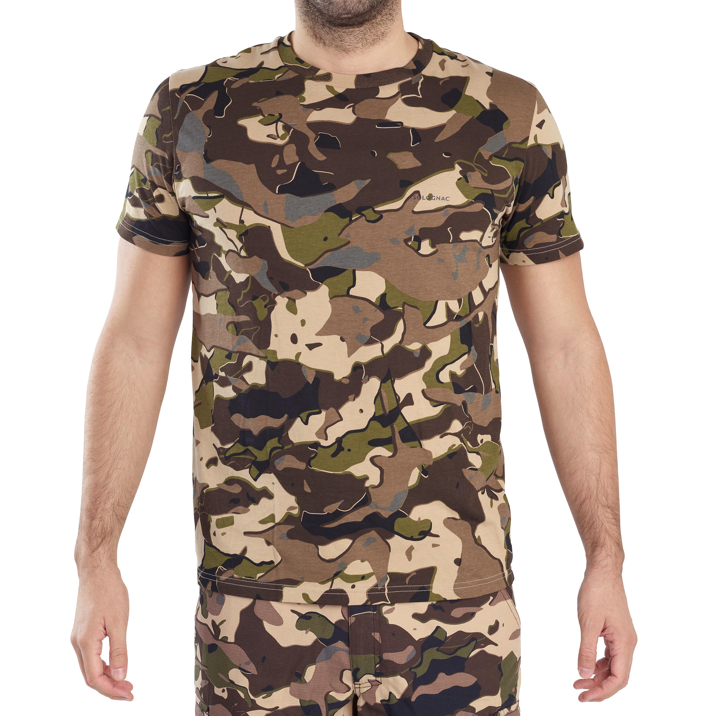 T-shirt da caccia a maniche corte 100 camouflage WL V1 marrone