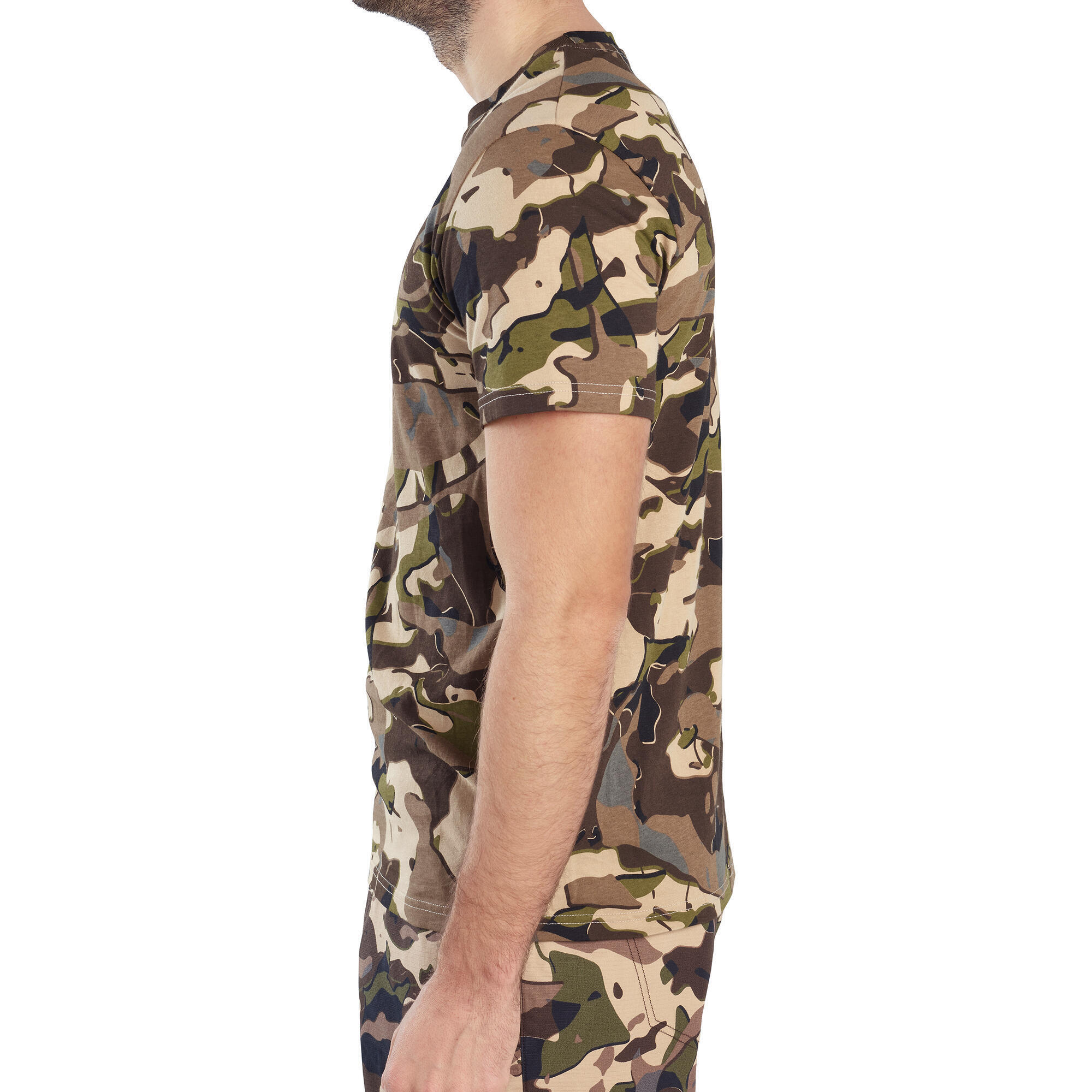 Short-sleeved hunting T-shirt 100 camouflage WL V1 brown