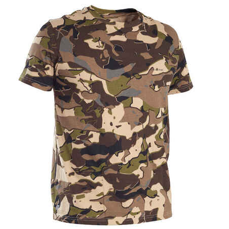 Playera de Caza para Hombre - Solognac 100 - Manga corta - Café Camuflaje WL V1