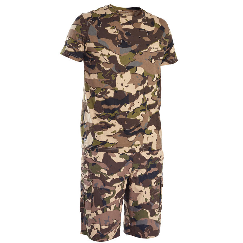 T-shirt manches courtes chasse 100 camouflage WL V1 marron