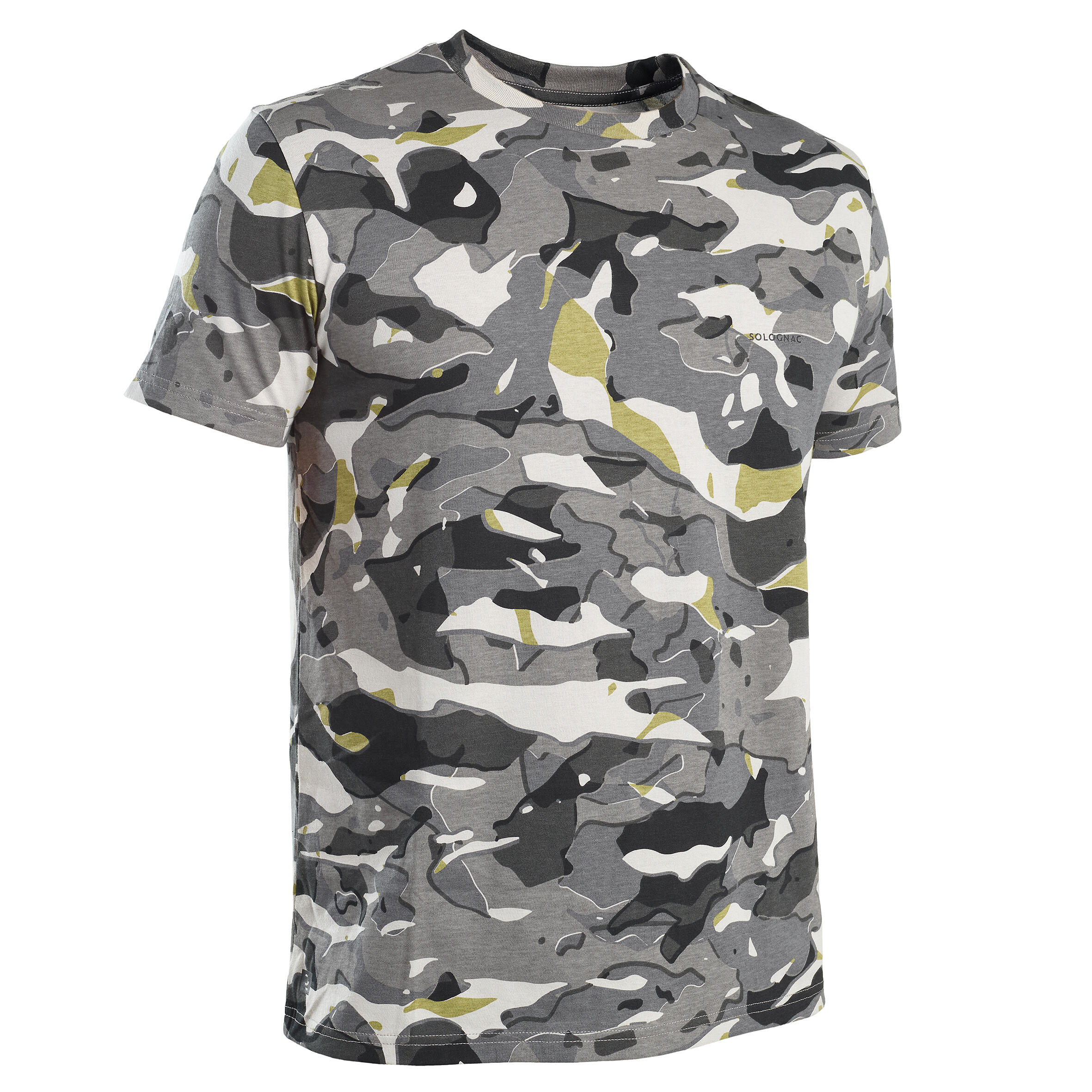 SOLOGNAC Short-sleeved hunting T-shirt 100 WL V1 - grey camouflage