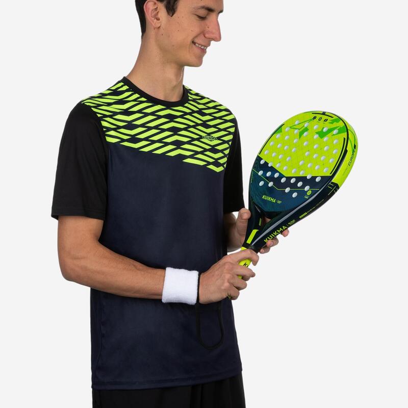 Camiseta de pádel manga corta transpirable Hombre Kuikma 500 negro amarillo