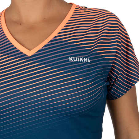 Padel T-Shirt kurzarm Damen V-Ausschnitt atmungsaktiv - 500 blau/orange