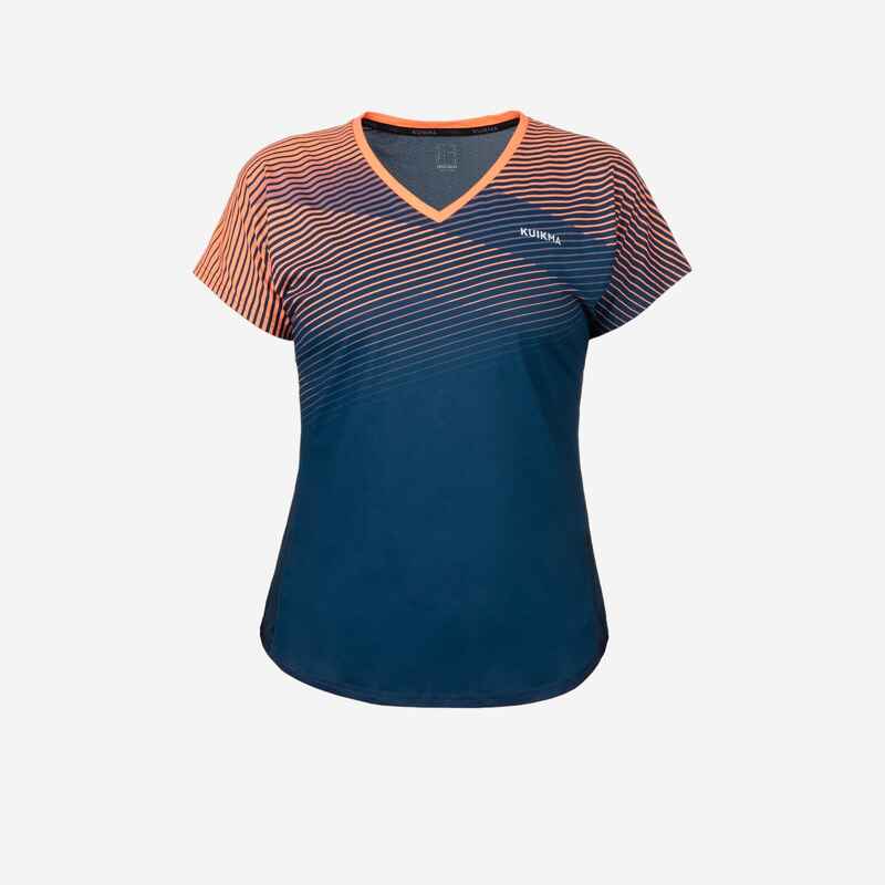 Padel T-Shirt kurzarm Damen V-Ausschnitt atmungsaktiv - 500 blau/orange Padel T-Shirt kurzarm Damen V-Ausschnitt atmungsaktiv - 500 blau/orange
