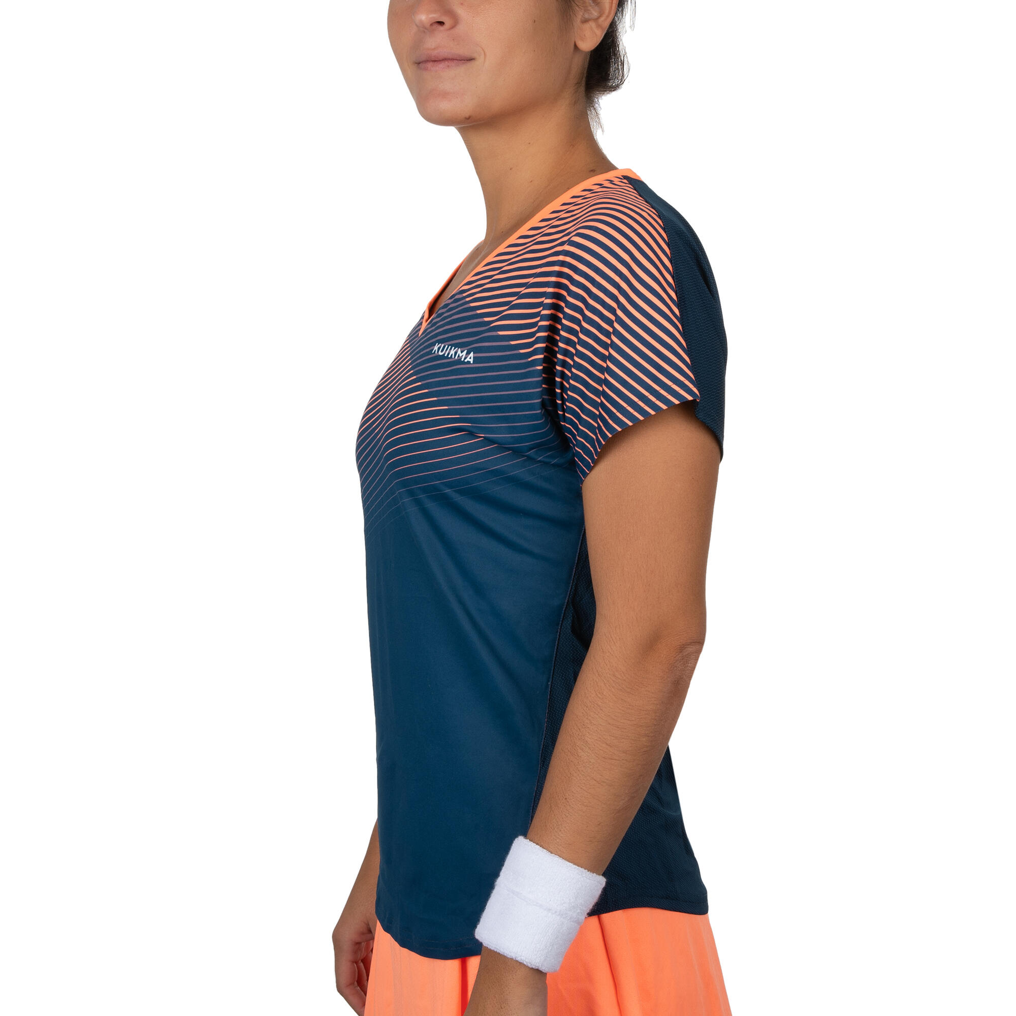 Women’s Short-Sleeved Breathable Padel T-Shirt 500 - Blue & Orange 2/4