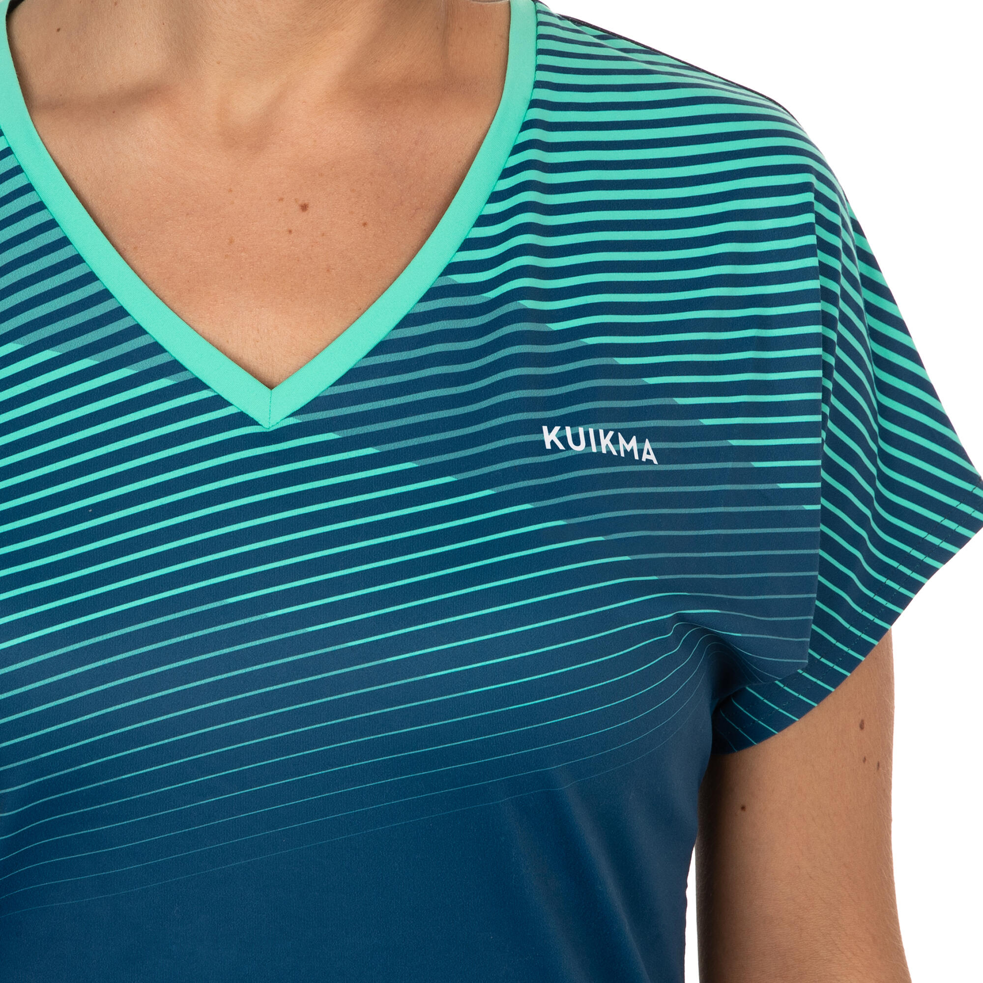 Women's Breathable V-Neck Short-Sleeved Padel T-Shirt 500 - Blue/Green 4/4