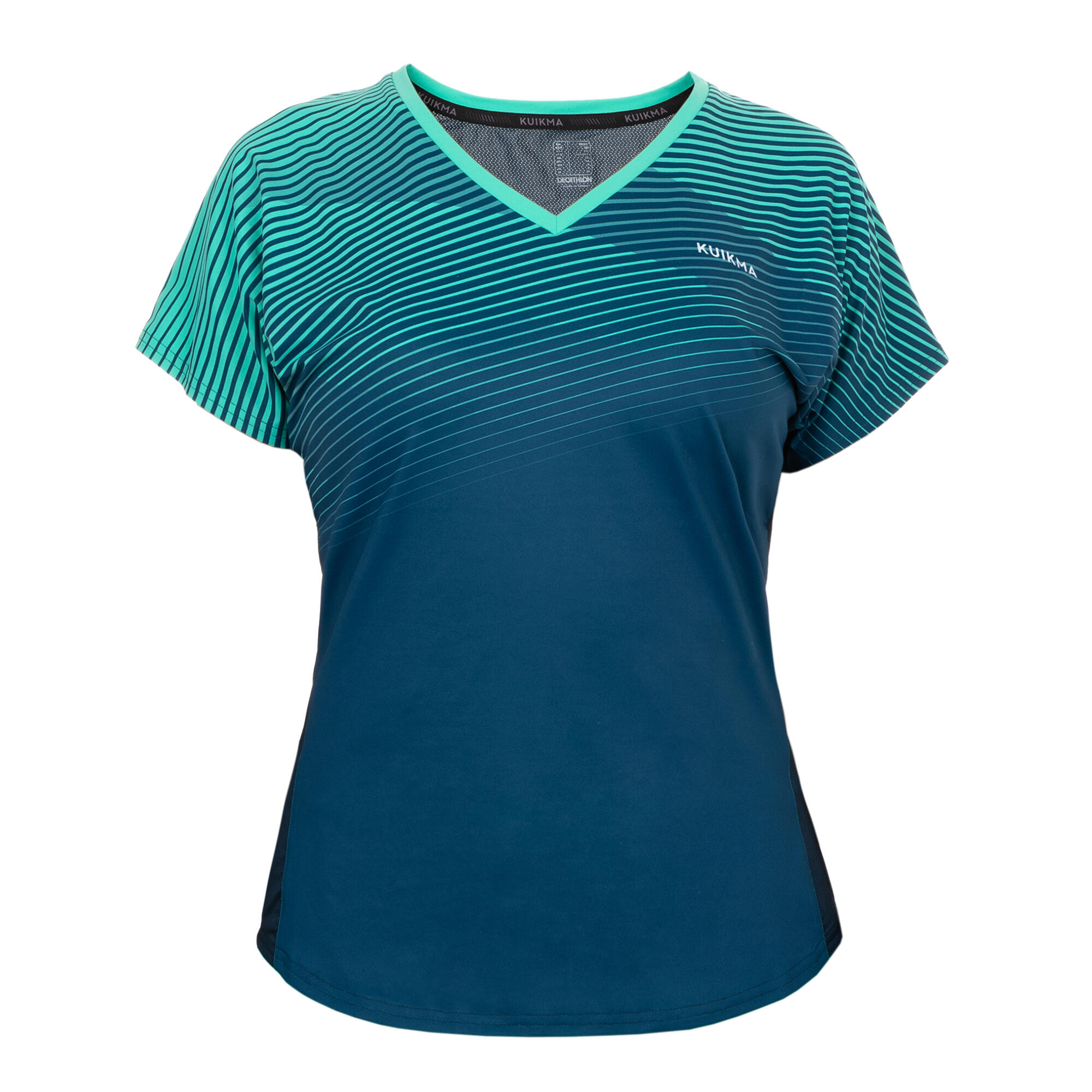 KUIKMA Women's Breathable V-Neck Short-Sleeved Padel T-Shirt 500 - Blue/Green