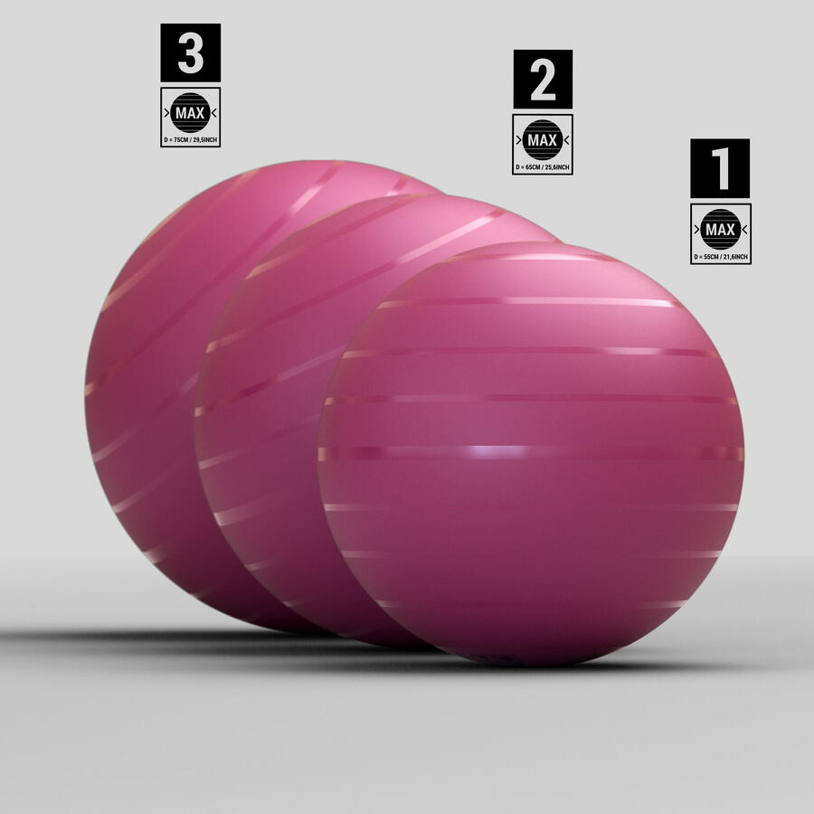 55 cm Pilates Topu, 65 cm Pilates Topu, 75 cm Pilates Topu.. 3 farklı boy seçeneği bulunur.