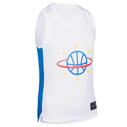 Kids' Sleeveless Basketball Jersey T500 - White/Blue/Ball Planet