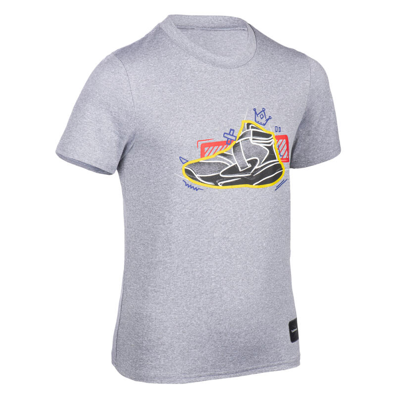 T-SHIRT DE BASKETBALL POUR GARCON/FILLE TS500 FAST GRIS SHOES