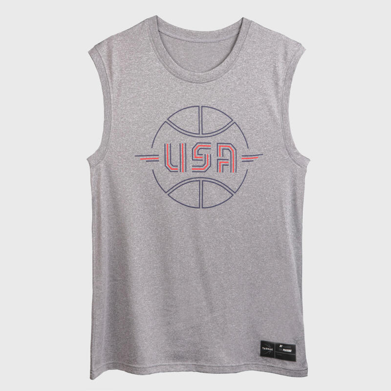 T-SHIRT / MAILLOT SANS MANCHE DE BASKETBALL HOMME TS500 GRIS USA