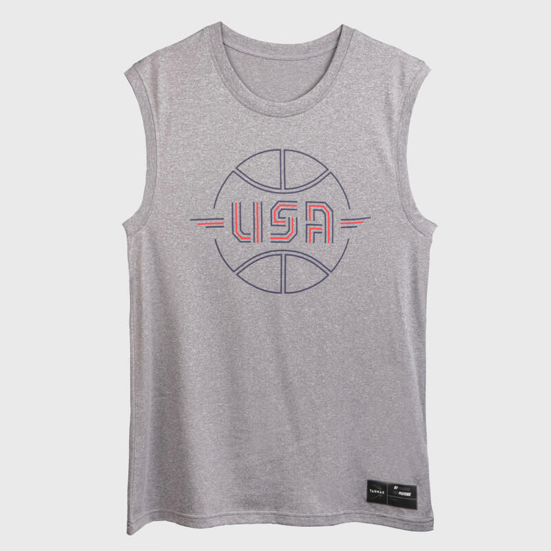 Basketballshirt Trikot ärmellos TS500 Herren USA grau