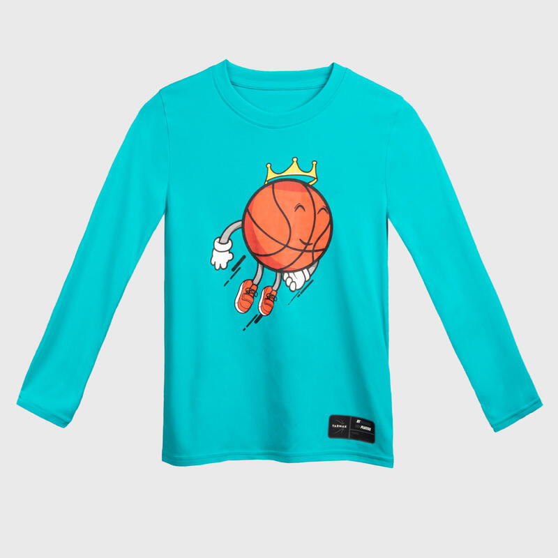 Girls'/Boys' Anti-UV Long-Sleeved Basketball T-Shirt TS500 - Turquoise