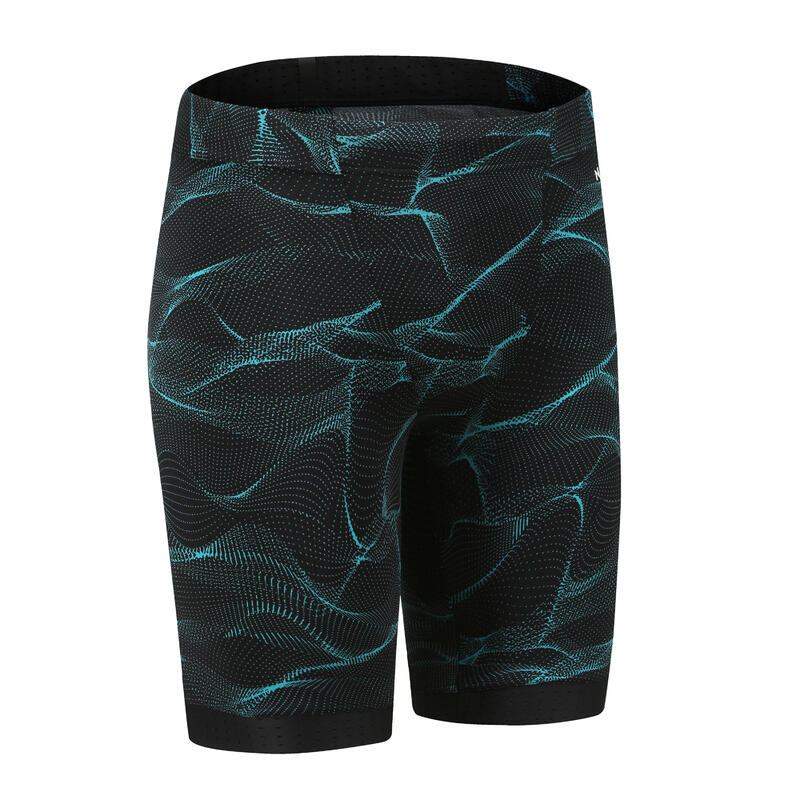 男款及膝泳褲FITI - 黑底藍綠紋