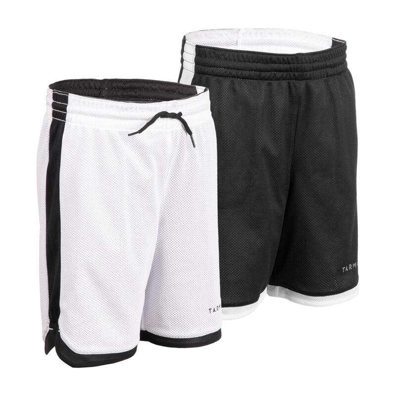 SHORT DE BASKET REVERSIBLE POUR GARCON/FILLE SH500R NOIR BLANC