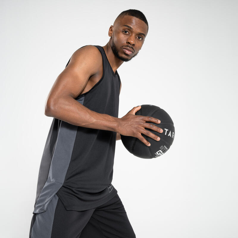 MAILLOT DE BASKETBALL SANS MANCHE - HOMME T500 NOIR