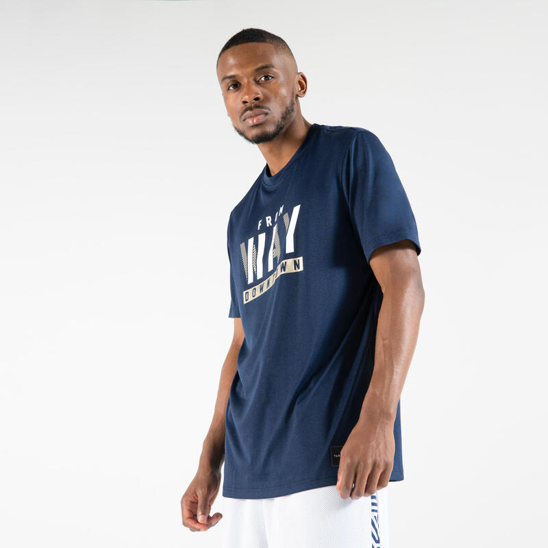 T-SHIRT / MAILLOT DE BASKETBALL HOMME TS500 FAST BLEU FONCE DOWNTOWN