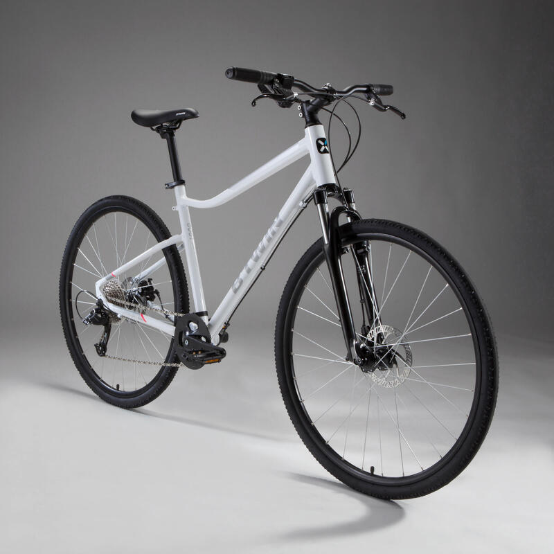 Bicicleta de trekking 28 pulgadas aluminio monoplato 9V Riverside 500 blanco