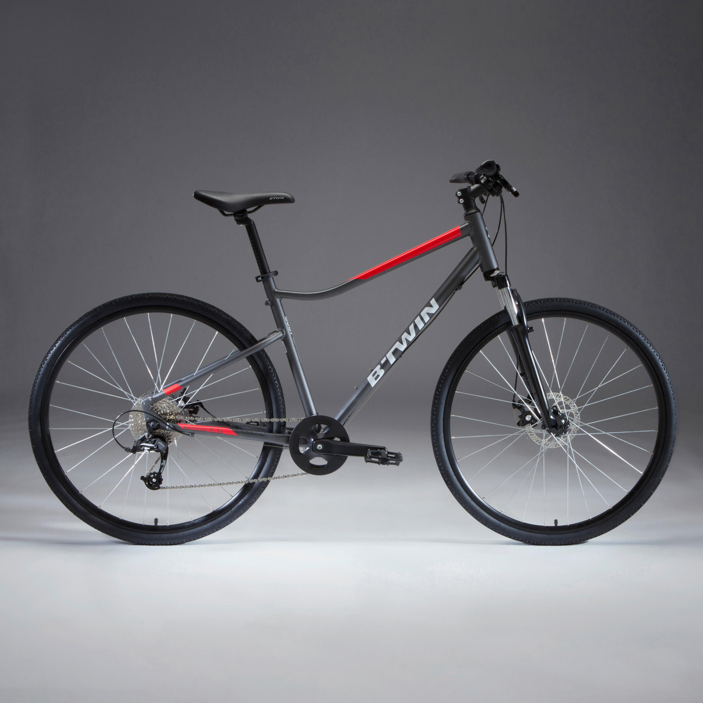 HYBRID BIKE RIVERSIDE 500 - GREY/RED - Decathlon
