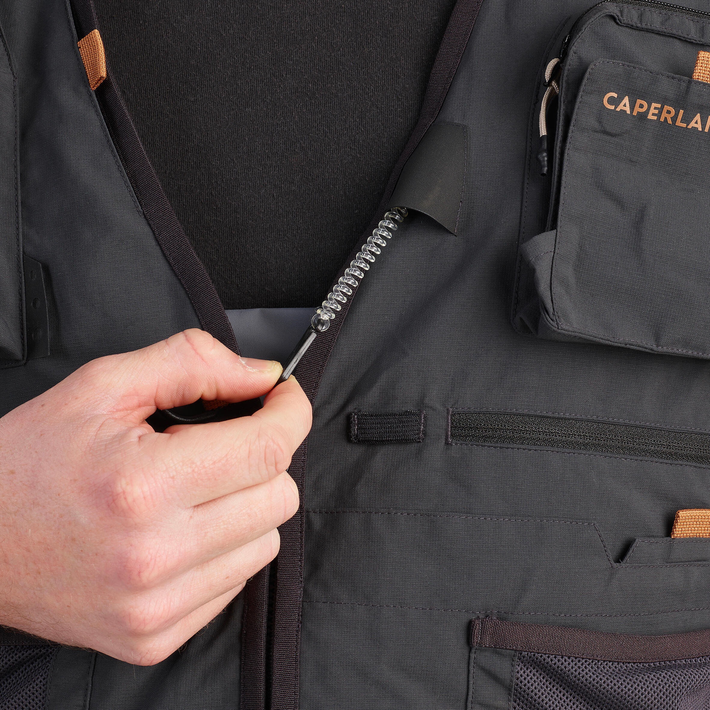 Fishing Wading Vest FV 500 WD Grey Carbon grey, Linen Caperlan