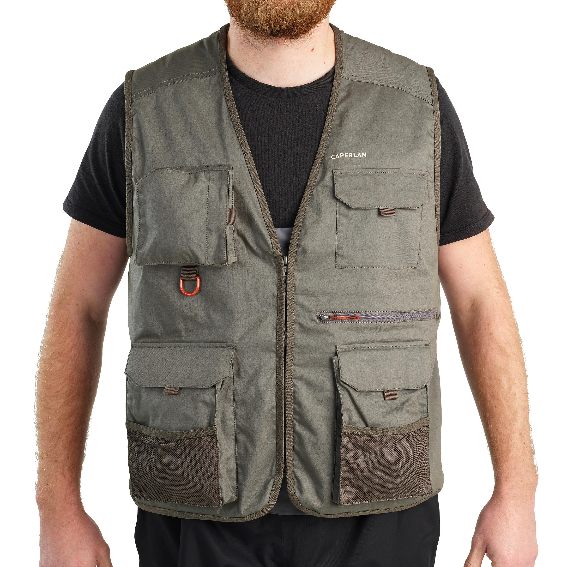 Gilet de peche FV 100 kaki Decathlon