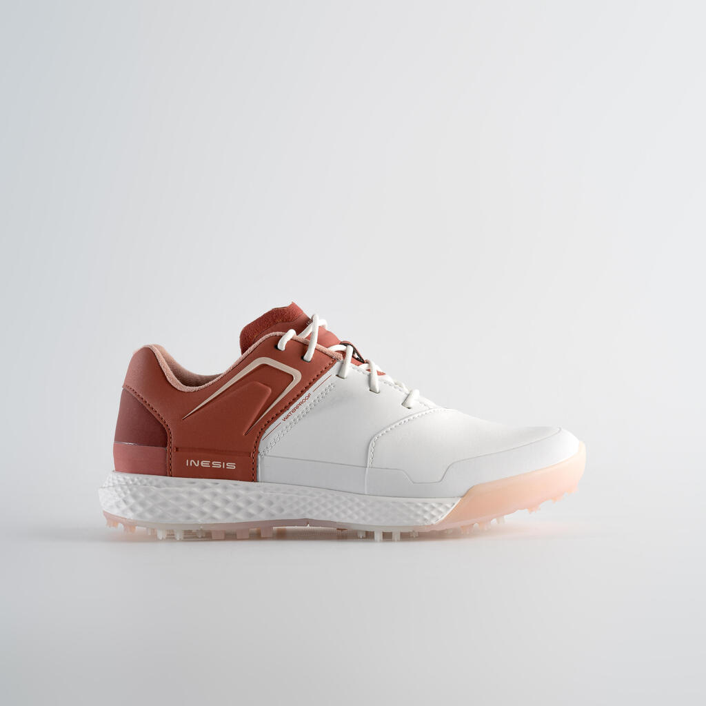 WOMEN’S WATERPROOF GRIP GOLF SHOES - WHITE & TERRACOTTA