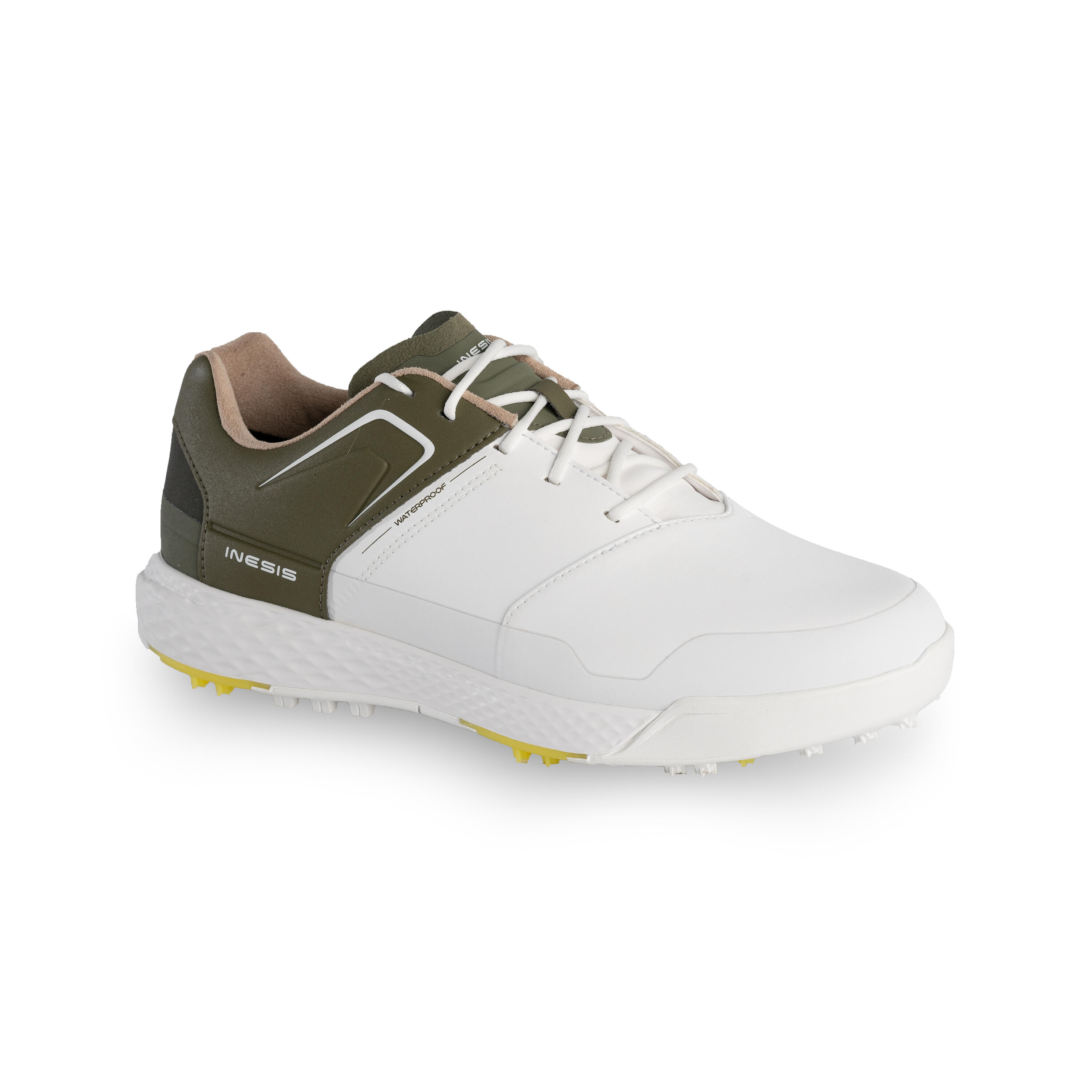 INESIS Men’s golf waterproof grip shoes - white and khaki