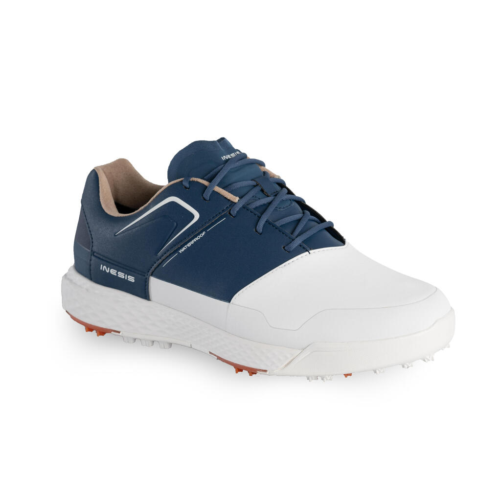 Men's golf waterproof grip shoes - white and blue