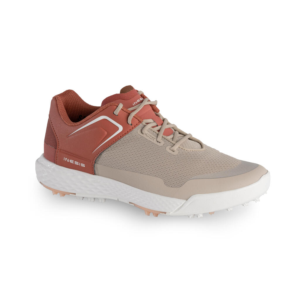 Women’s dry-grip golf shoes - beige and terracotta