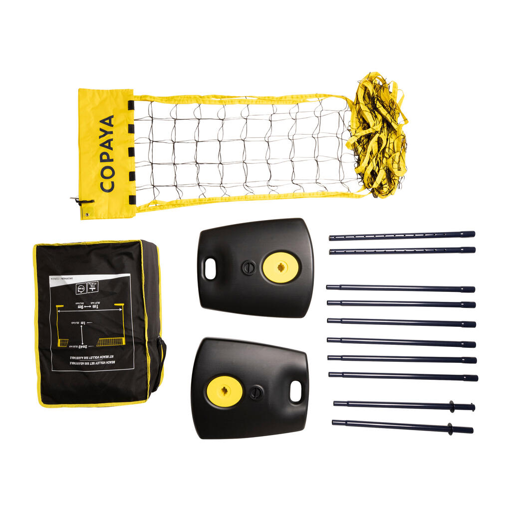 Set (filet et poteaux) de beach volley bv500 ajustable jaune