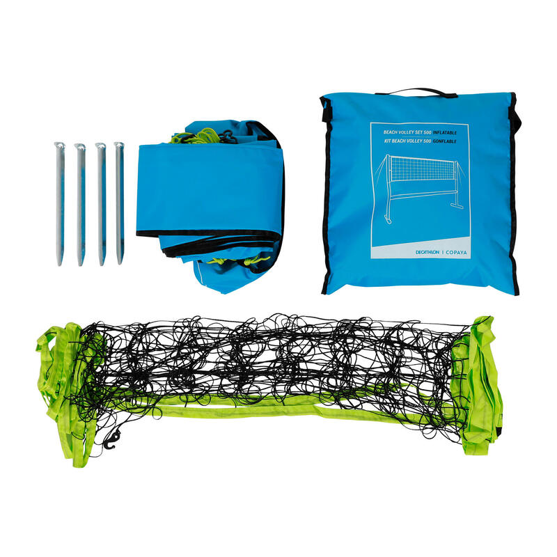 Set voor beachvolleybal (palen en net) 500 opblaasbaar blauw