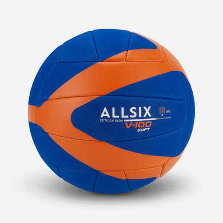 Tinklinio kamuolys 10–14 m. žaidėjams „V100 Soft“, 230–250 g, mėlyna / oranžinė