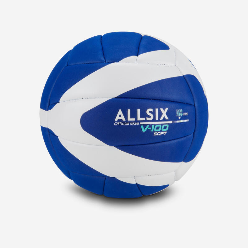 Ballon de volley-ball V100 SOFT 260-280g blanc et bleu à partir de 15 ans  ALLSIX