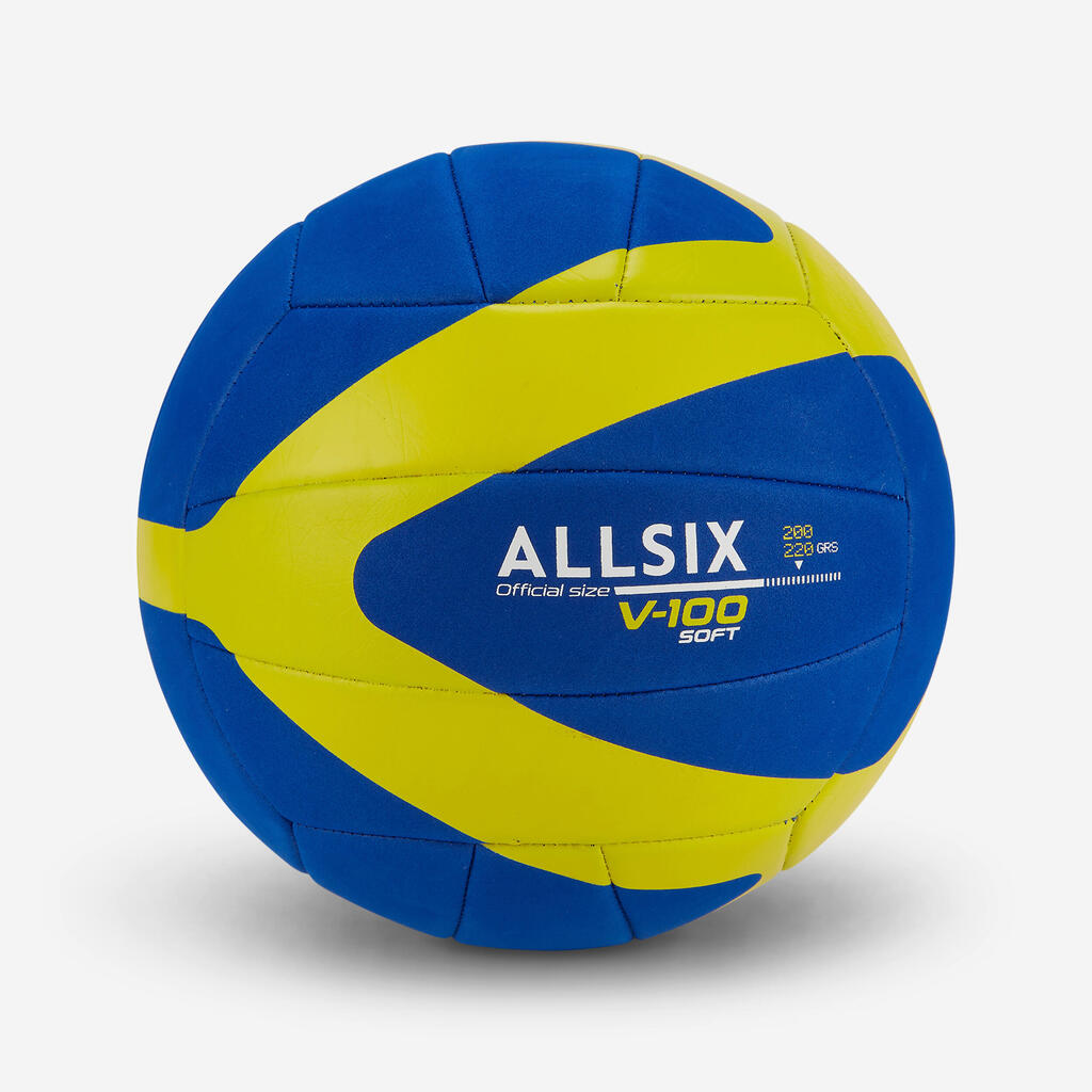 Volleyball V100 Soft 200–220 g 6–9 Jahre blau/gelb