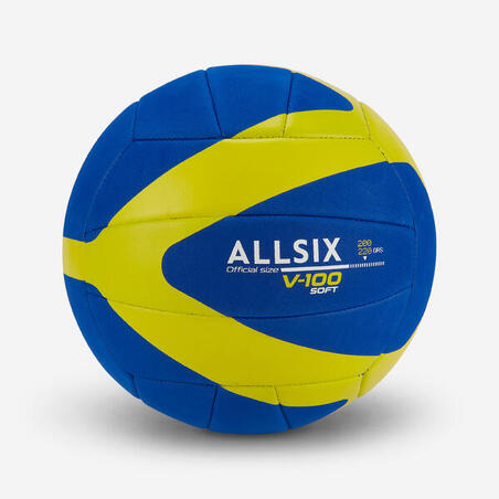 BOLL VOLLEYBOLL V100 SOFT 200-220G BLÅ/GUL 6-9 ÅR