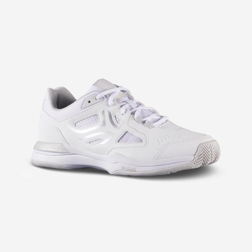 CHAUSSURES DE TENNIS  FEMME TERRE BATTUE TS500 BLANCHE MAGNOLIA