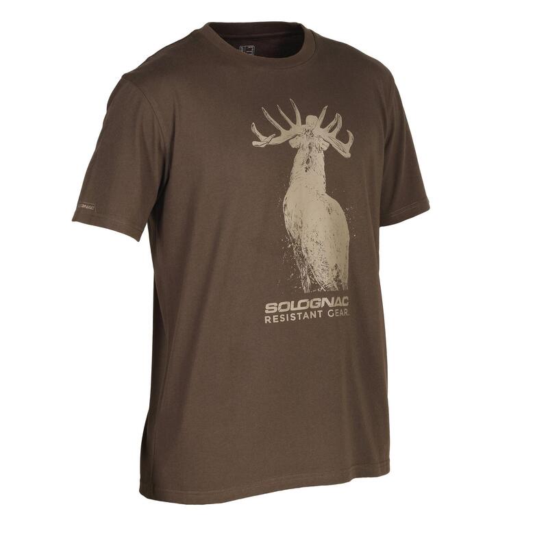 Lovecké bavlněné tričko 100 s potiskem jelena hnědé 
