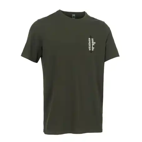 Men's Short-Sleeved Straight-Cut Crew Neck Cotton Fitness T-Shirt 500 - Dark Green